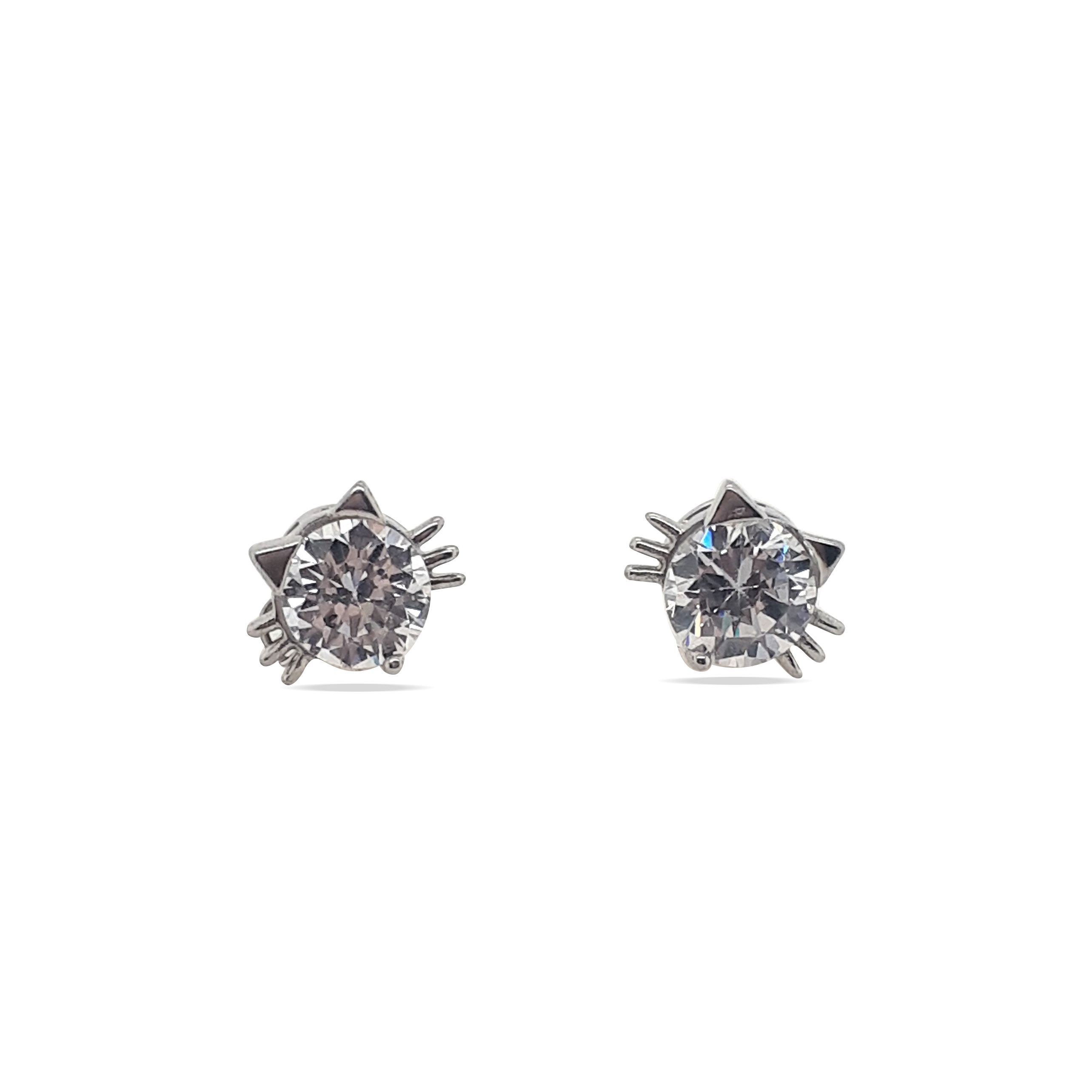 EARRINGS S/S & CZ CAT FACE STD