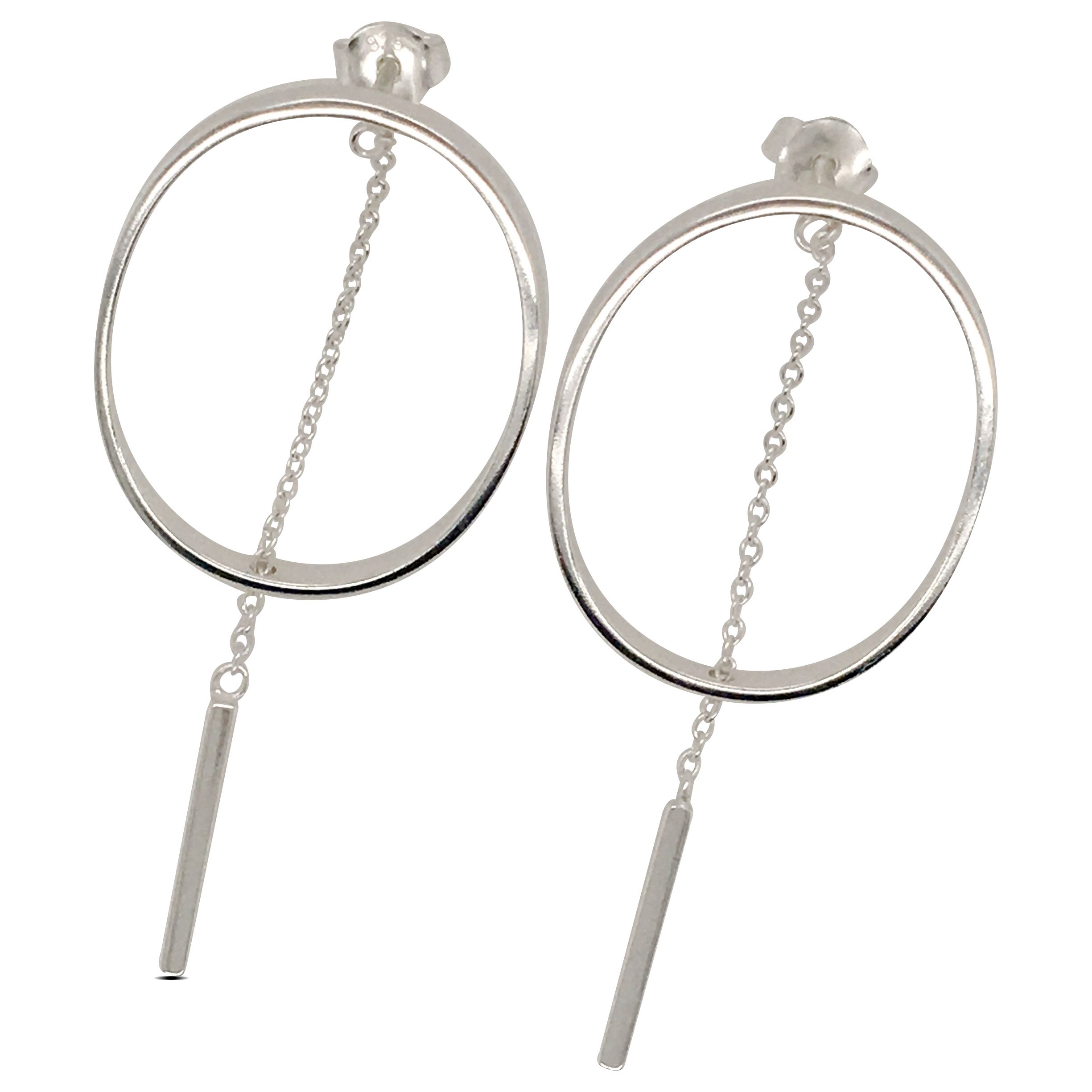 EARRINGS S/S OVAL BAR CHAIN DR