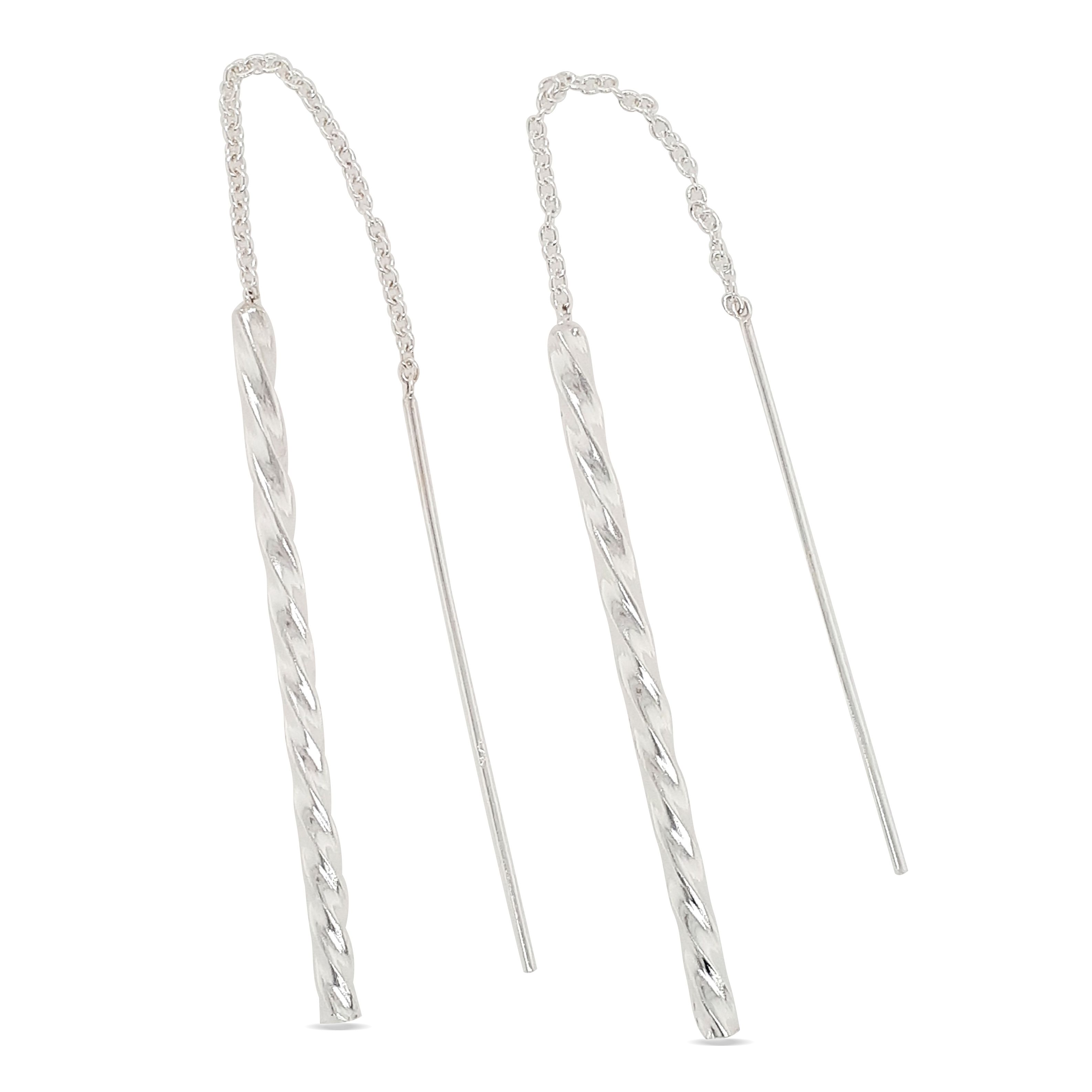 EARRINGS S/S THREADS TWIST BAR