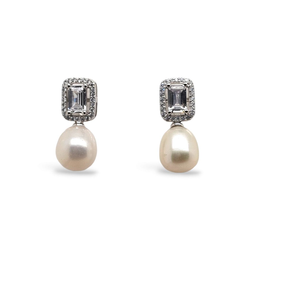 EARRING S/S CZ & F/WATER PEARL