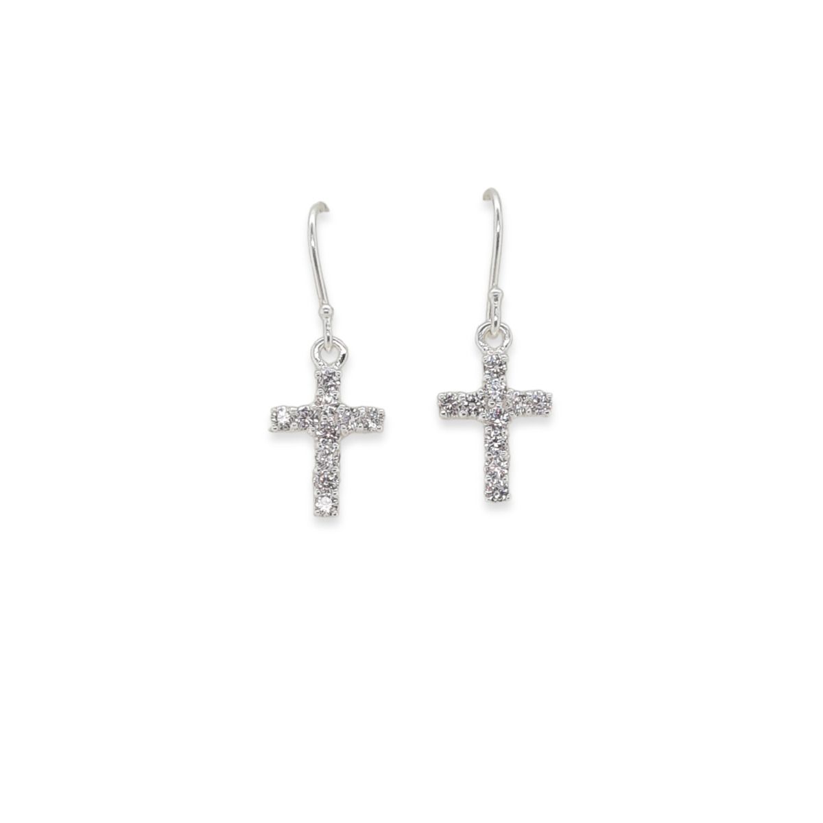 EARRINGS S/S & CZ SET CROSS