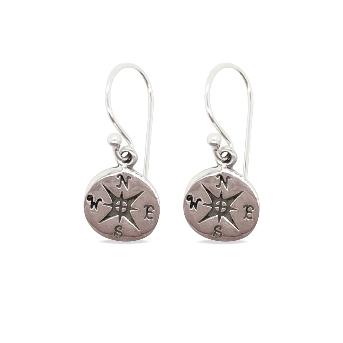 EARRINGS S/S FLAT RND COMPASS