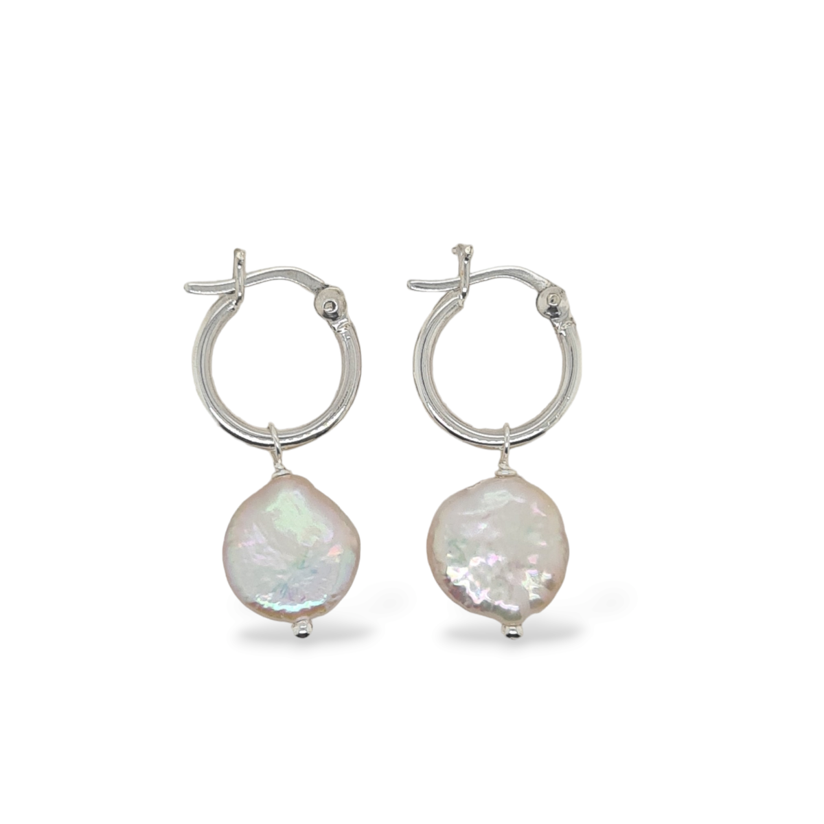 EARRINGS S/S HOOP & COIN PEARL