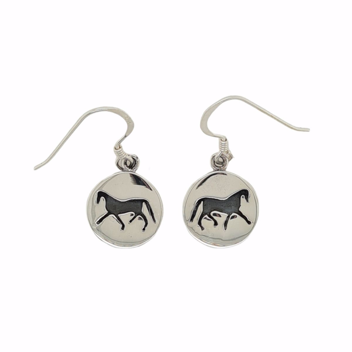 EARRINGS S/S HORSE IN DISC