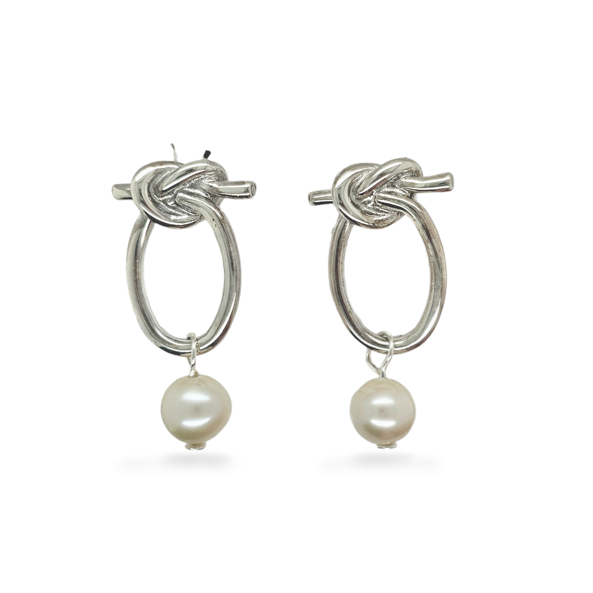 EARRINGS S/S OVAL KNOT PEARL