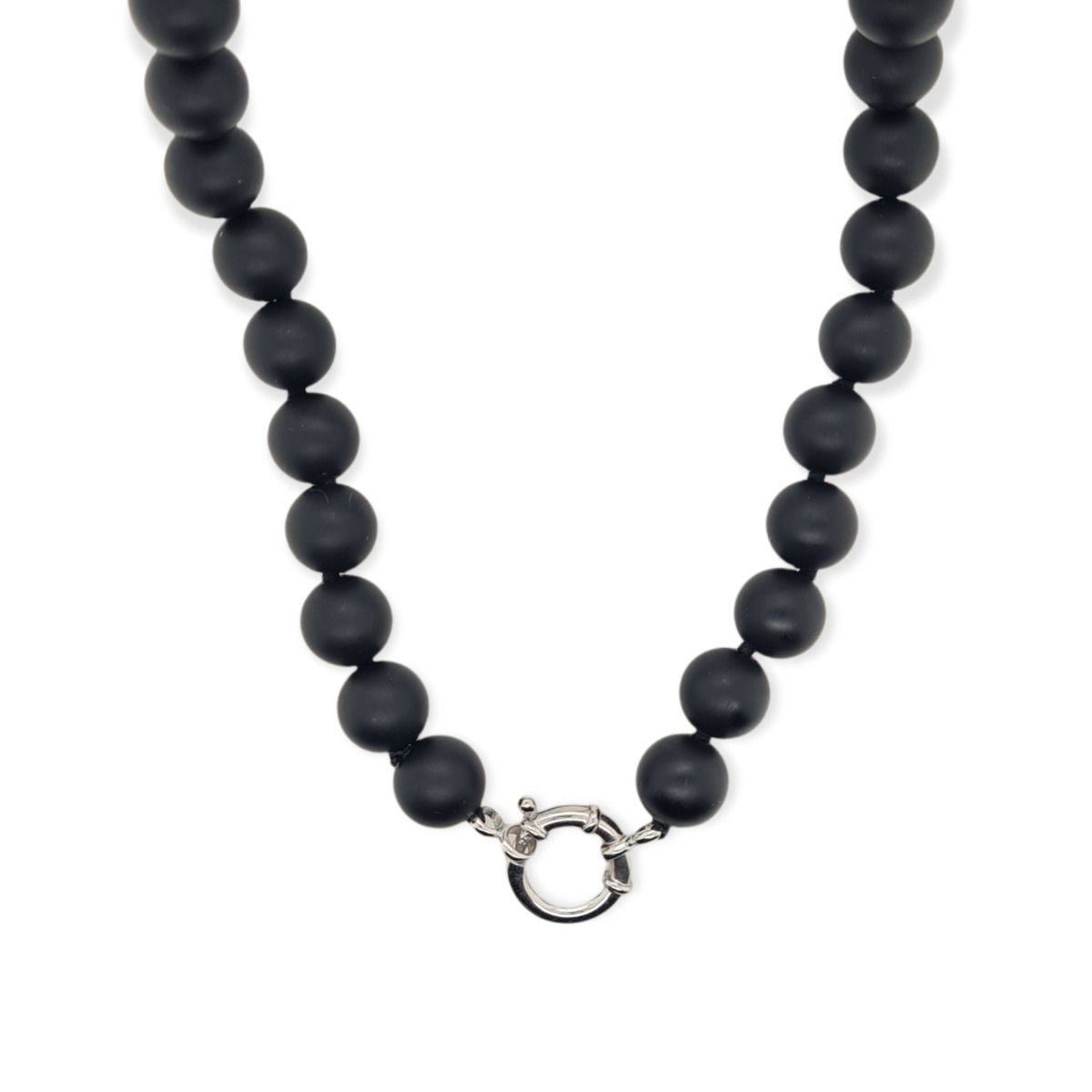 NECKLACE  ONYX & S/S 10mm 60cm