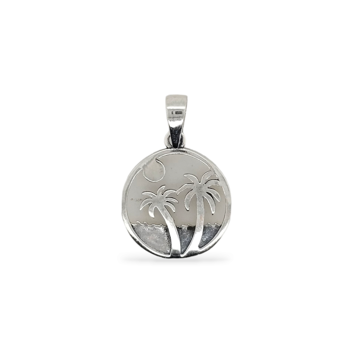 PENDANT S/S  CIRCLE PALM TREE