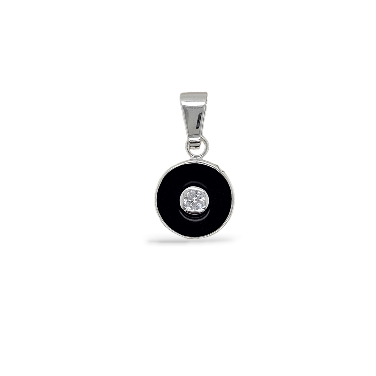 PENDANT S/S & CZ BLACK RND