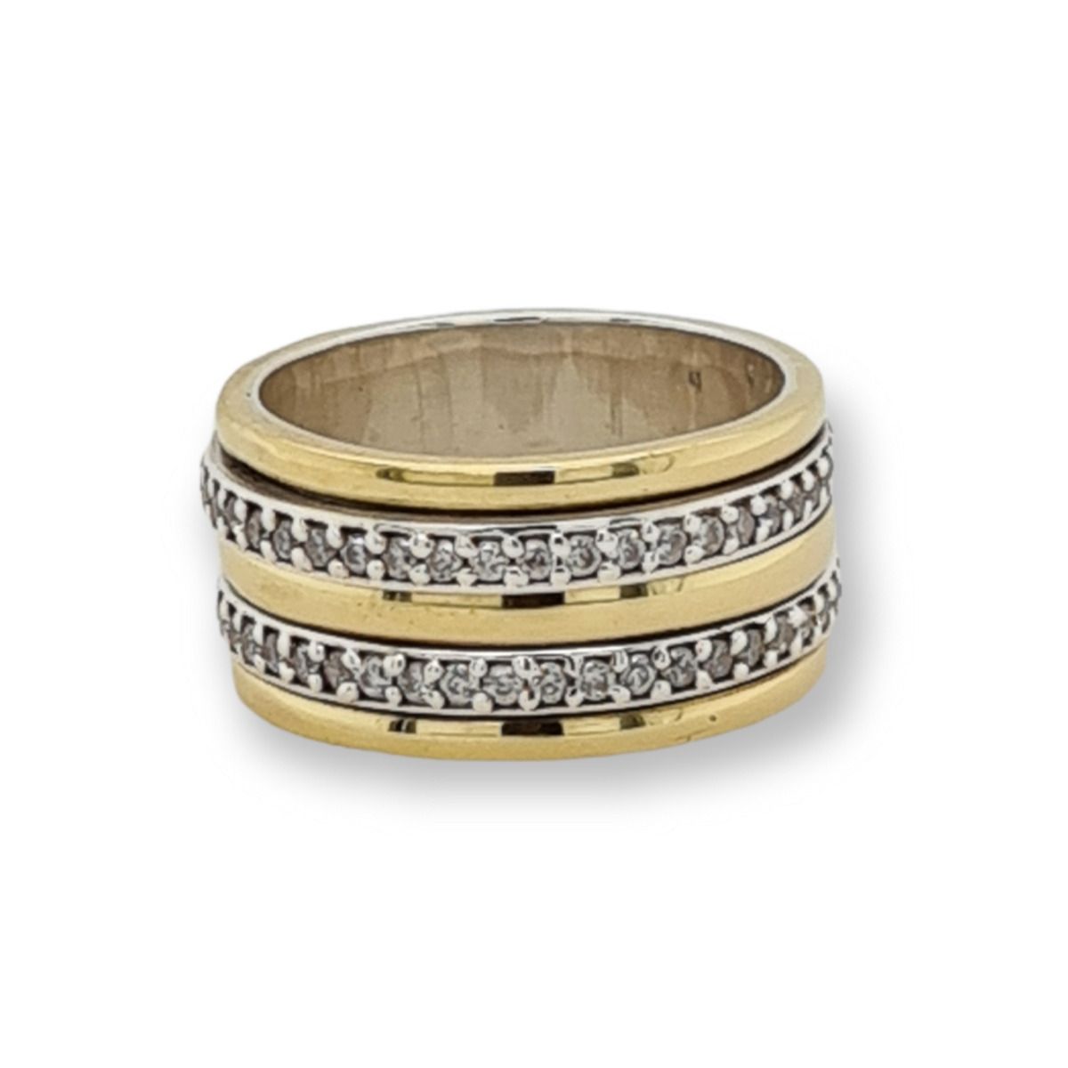 RING S/S & BRASS CZ  BAND SPIN