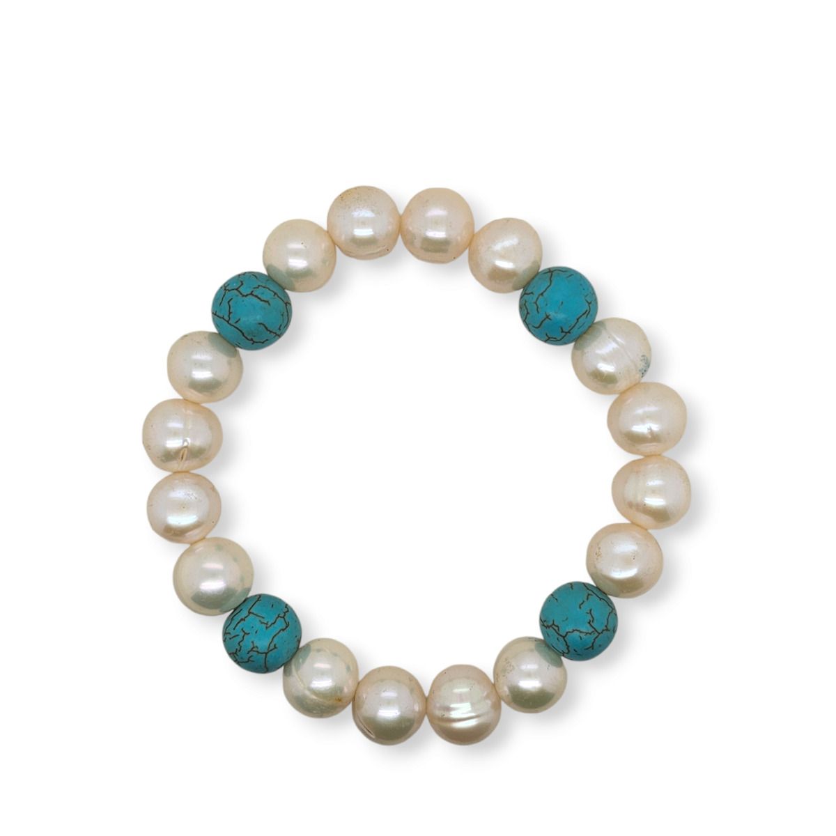 BRACELET PEARL & TURQ STRETCH