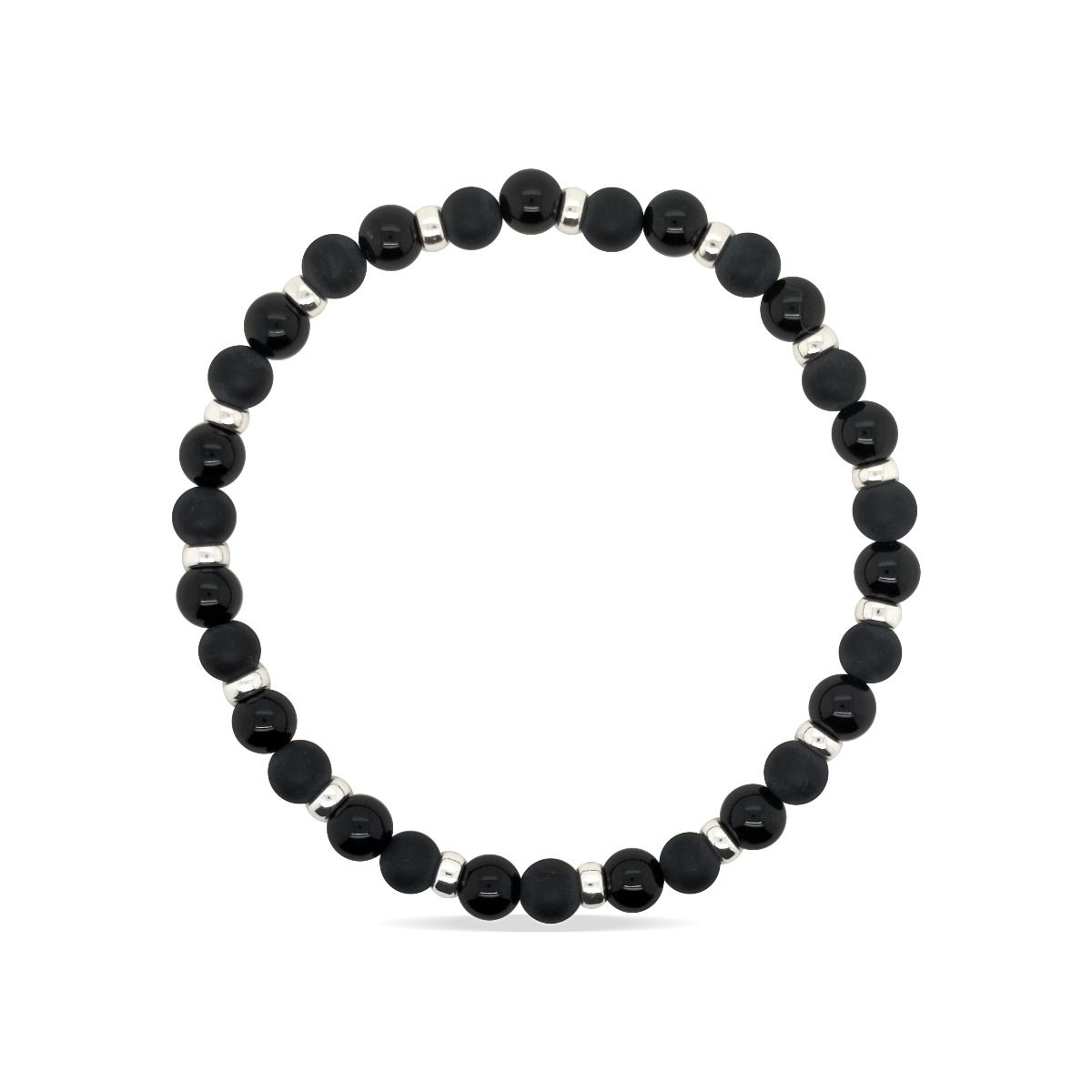 BRACELET S/S & BLACK AGATE