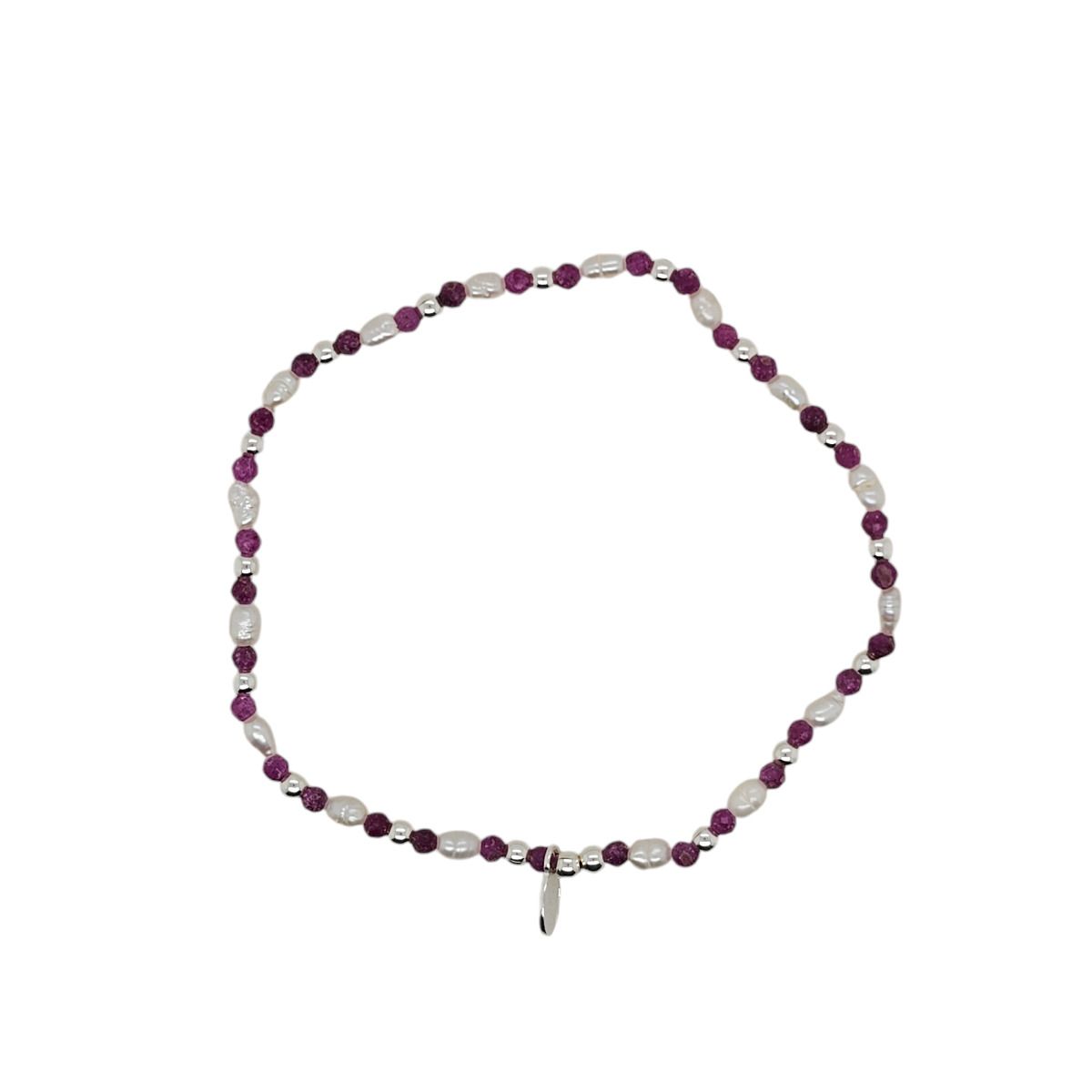 BRACELET S/S PEARL & RUBY
