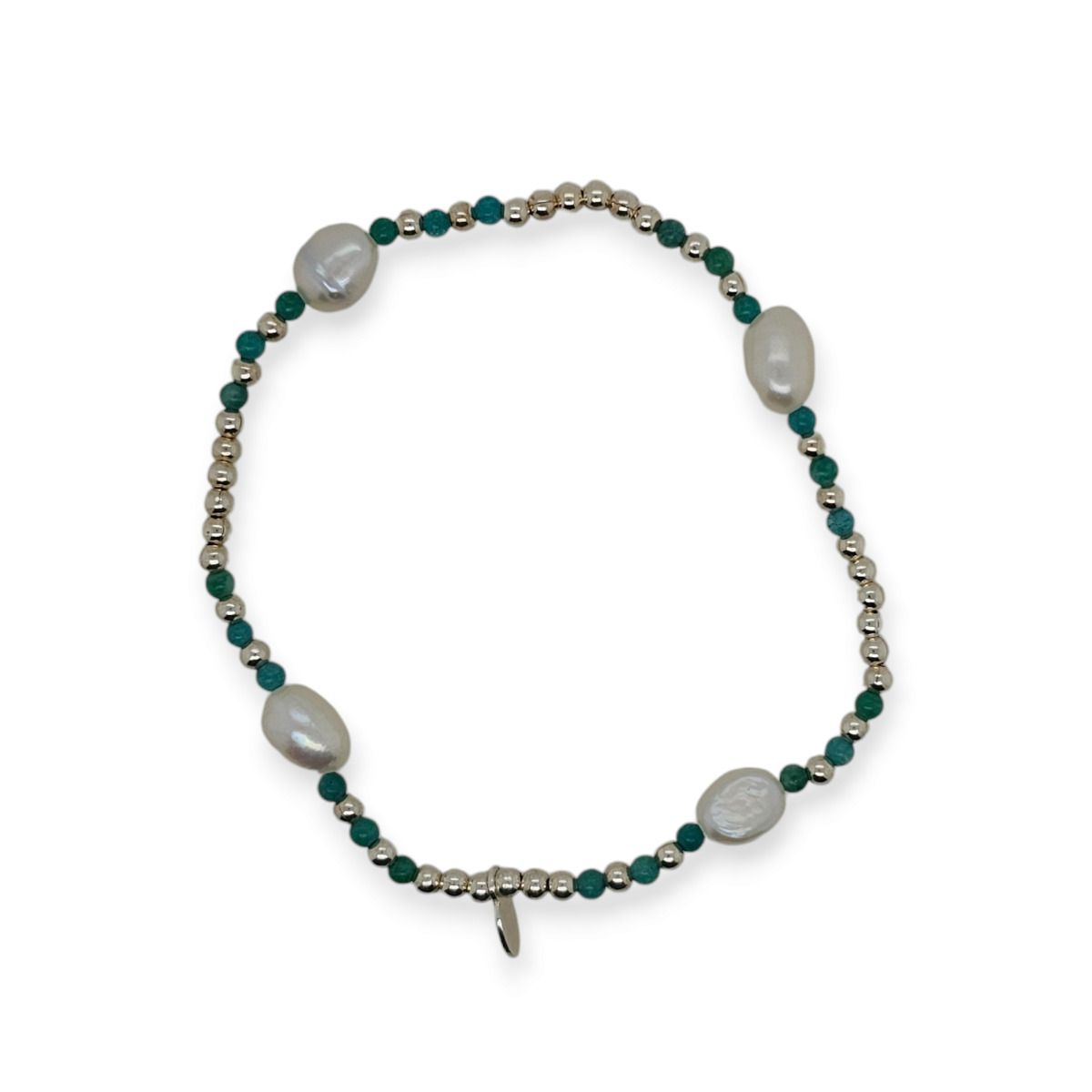 BRACELET S/S PEARL & TURQ
