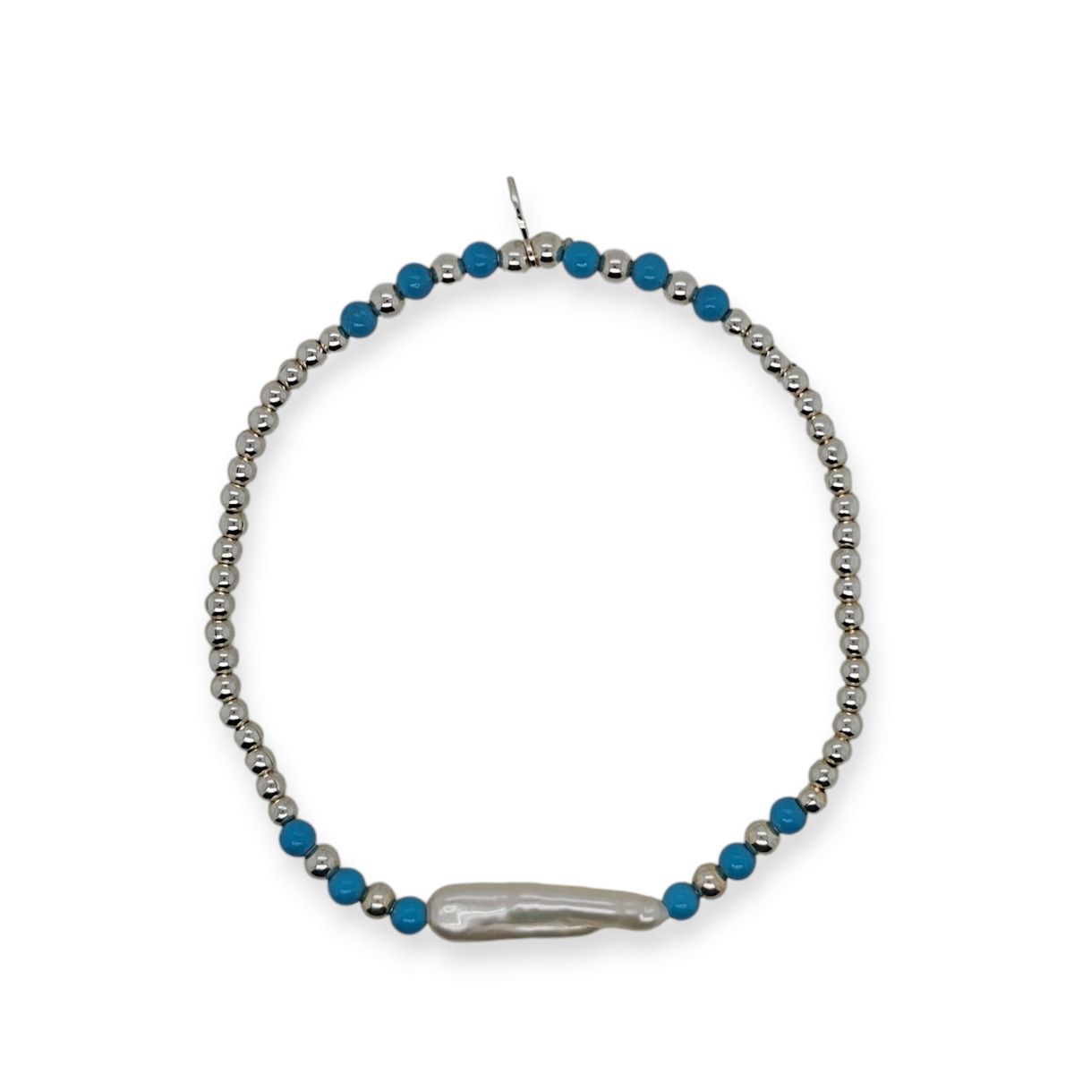 BRACELET S/S STICK PEARL &TURQ