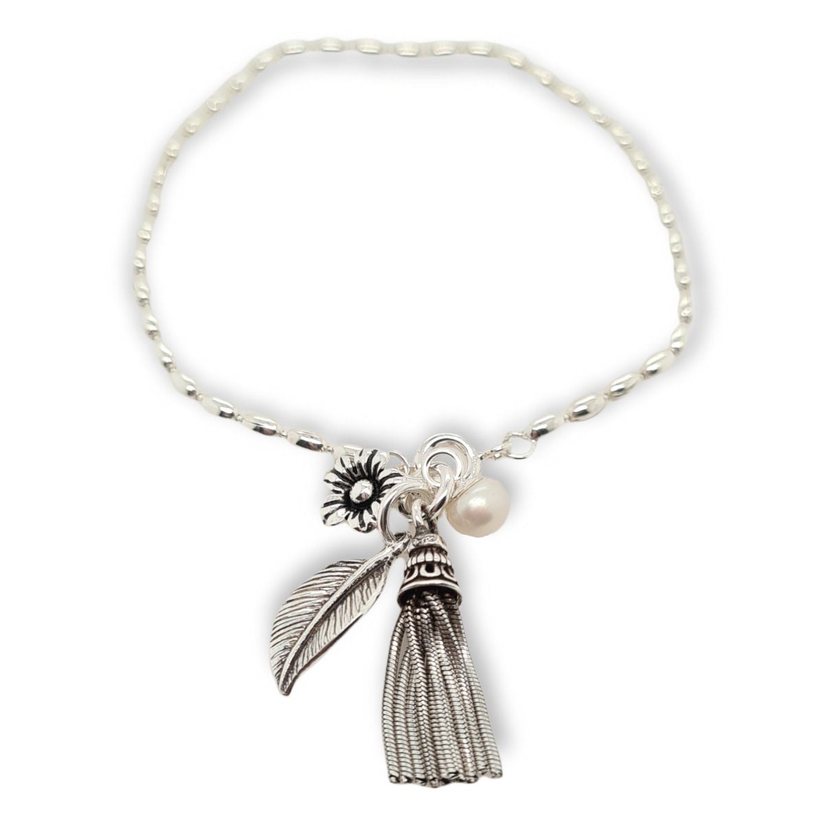 BRACELET S/S TASSEL & LEAF