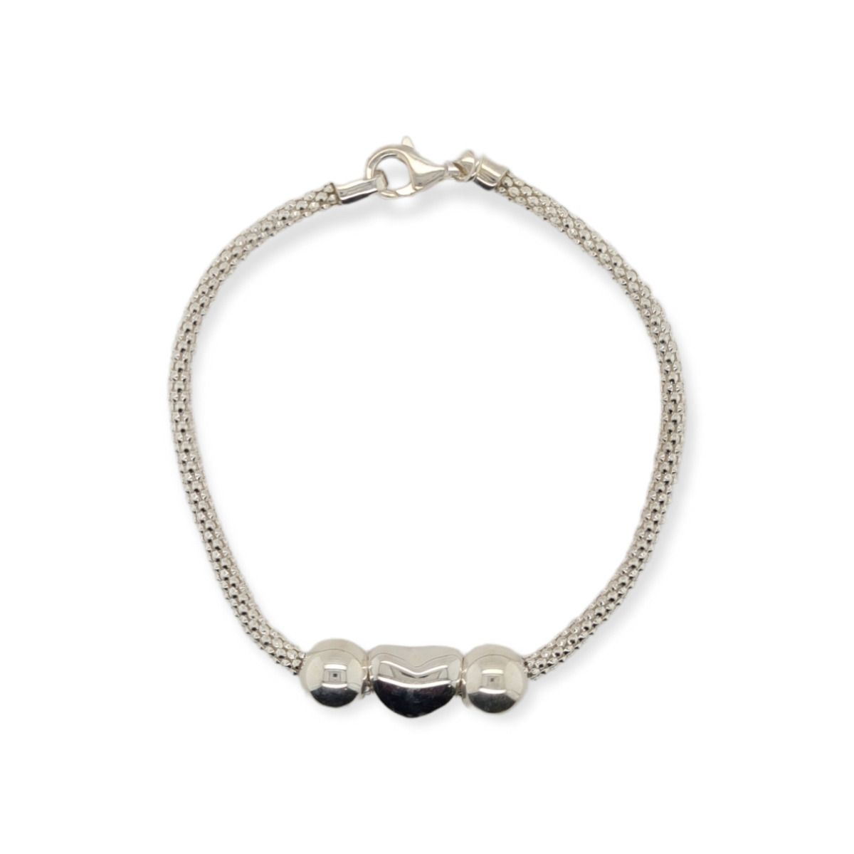 BRACELET S/S W/HEART & BEADS
