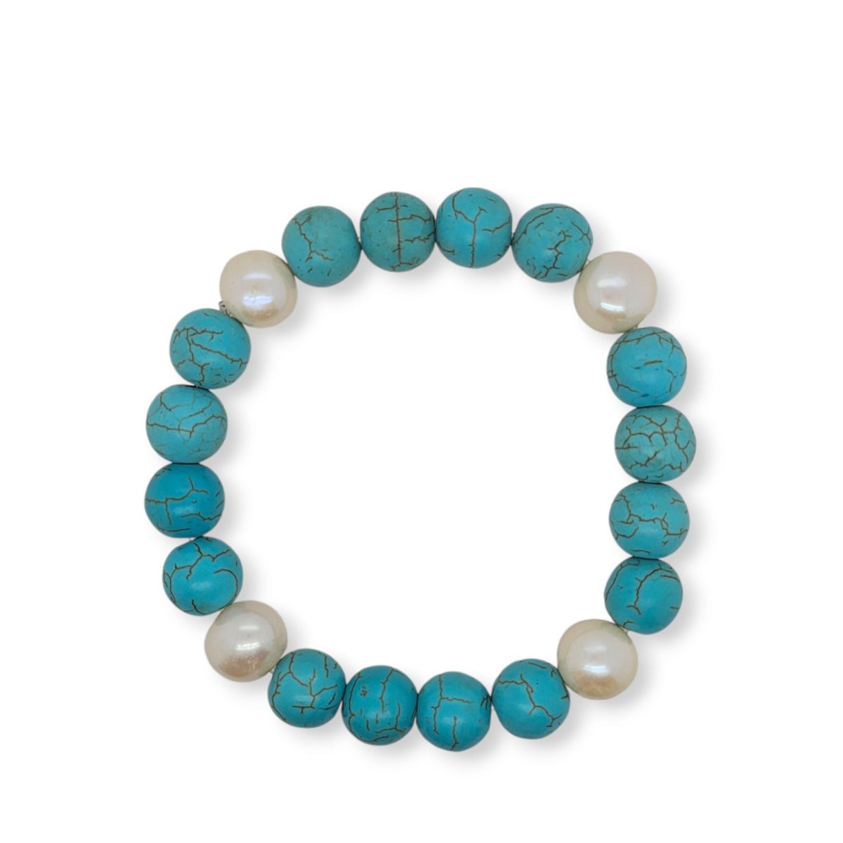 BRACELET TURQ & PEARL STRETCH