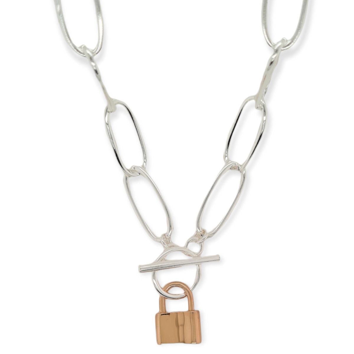 NECKLACE S/S & RGP PADLOCK 50C