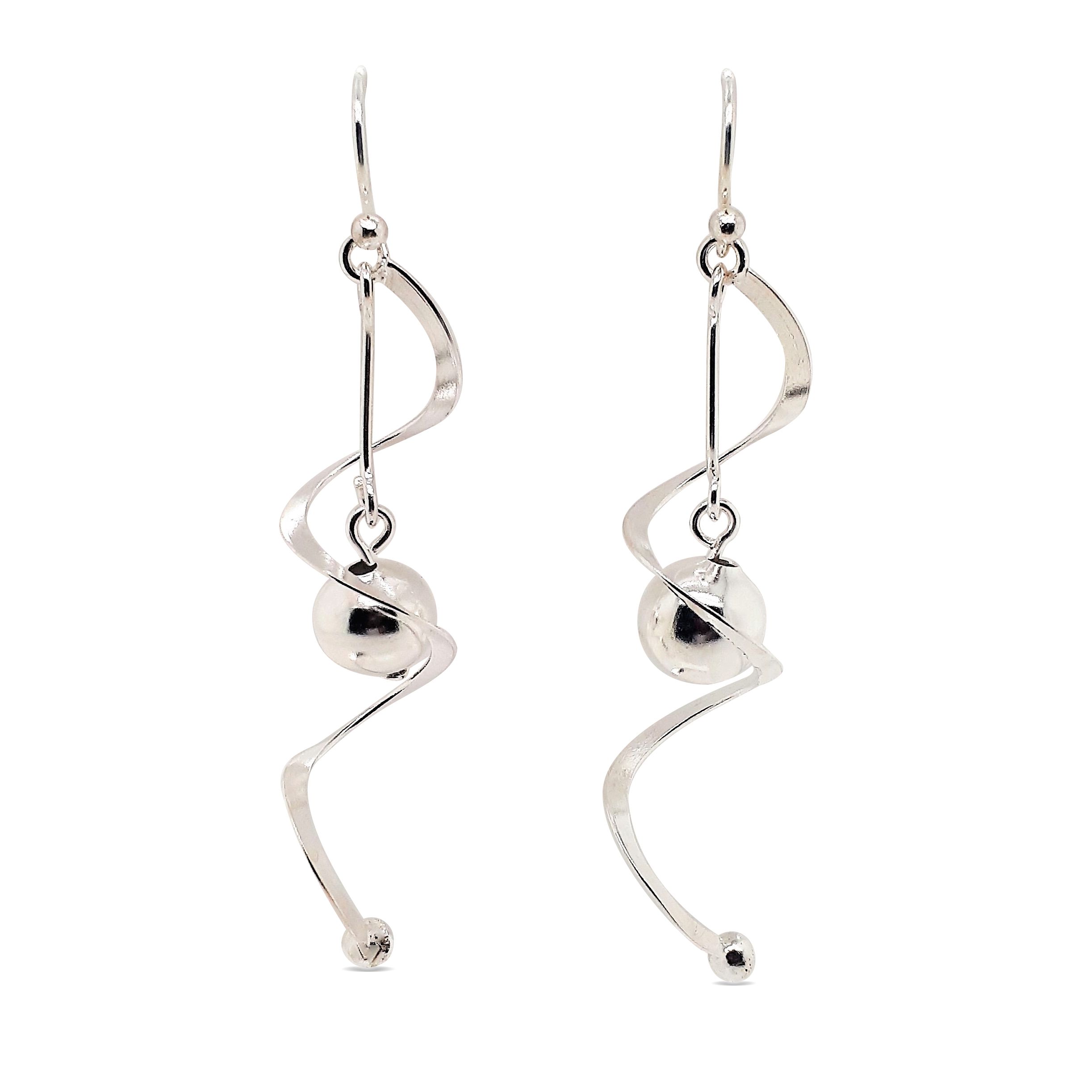 EARRINGS S/S BALL & TWIST DROP