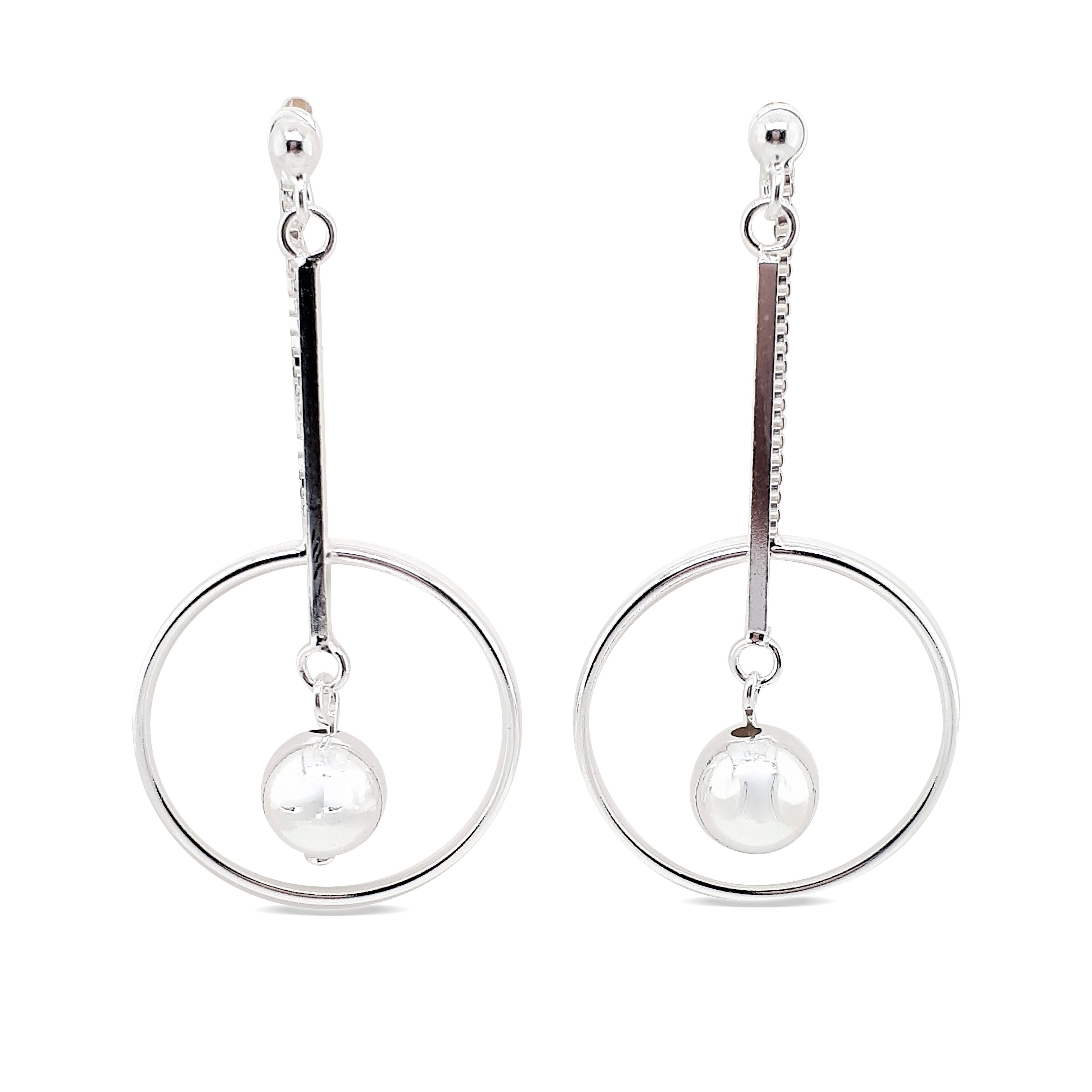 EARRINGS S/S CIRCLE BALL DROP