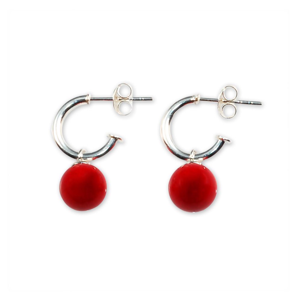 EARRINGS S/S HUGGIES RED CORAL