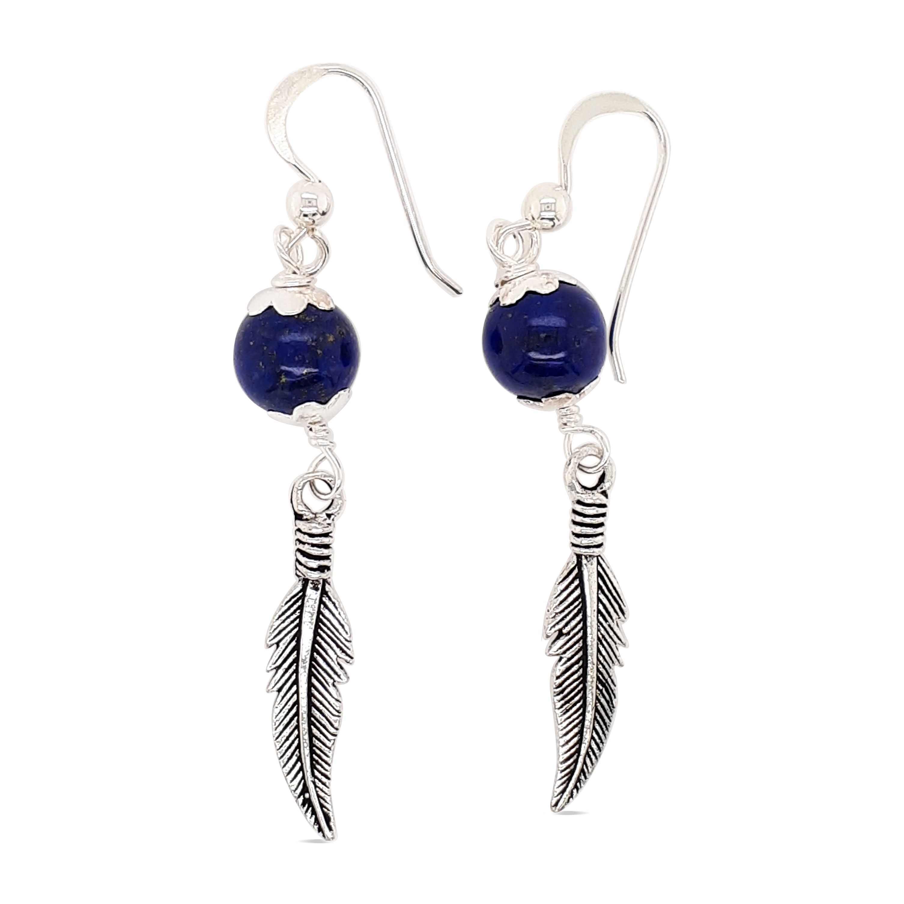 EARRINGS S/S LAPIS FEATHER DR