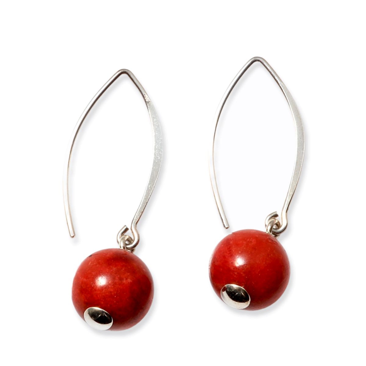 EARRINGS S/S RED CORAL 10mm