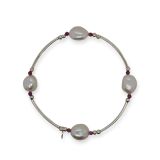 BRACELET S/S PEARL & GARNET