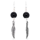 EARRINGS S/S BLACK AG FEATHER