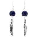 EARRINGS S/S LAPIS LAZ FEATHER