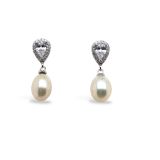 EARRING S/S CZ & F/WATER PEARL