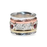 RING S/S COPPER BRASS GARNET